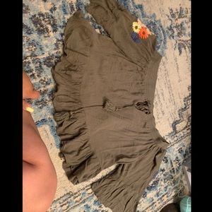 Dark/Army green off the shoulder Miss Me shirt